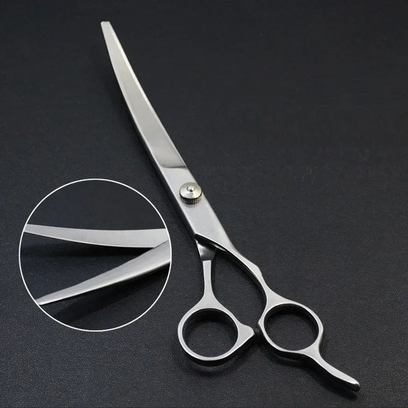 Tesoura Profissional para Tosa de Pets – Corte Reto e Curvo em Aço Inoxidável