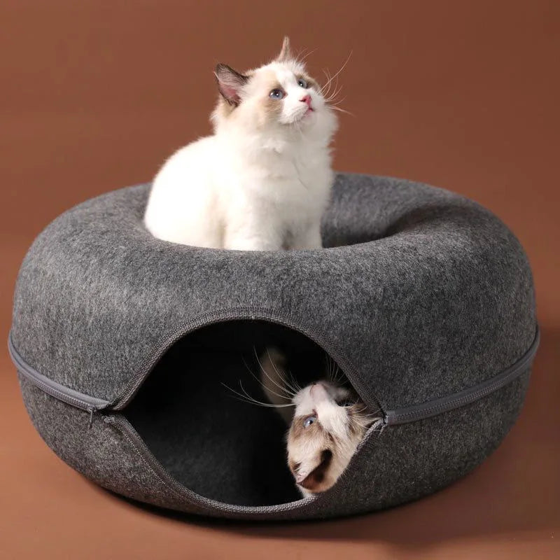 Cama Donut com Túnel Interativo 2 em 1 para Gatos
