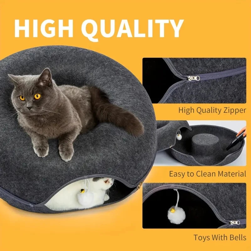 Cama Donut com Túnel Interativo 2 em 1 para Gatos